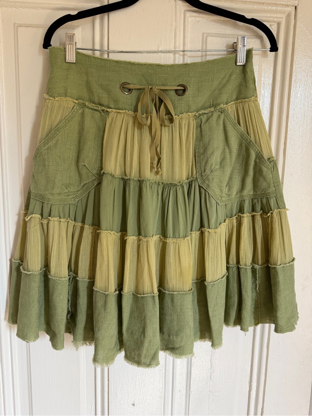 Y2K rare free people size small Women's Two-Tone Green Tiered Boho Skirt - Picture 2 of 15